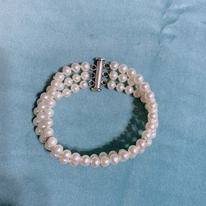 3 Row Pearl Sterling Silver Bracelet